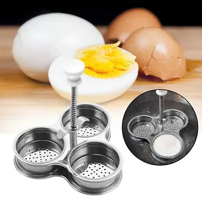 Egg Poacher Pan Stainless Steel Poached Egg Cooker Perfect Maker Spring Handle • £7.99