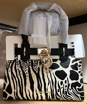 MICHAEL KORS HAMILTON BLACK WHITE ZIBRA Print Small SATCHEL CROSSBODY BAG • $142.98