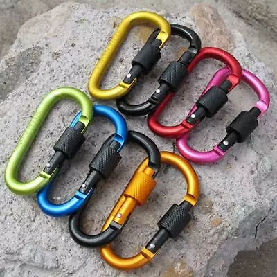 £2.72 • Buy Carabiner Clip Hook Heavy Duty Rock Climbing Aluminum Screw Lock D Ring W8H2