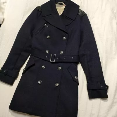 Woman's Burberry BRIT Trench Coat Navy Wool Size US8/IT42/UK10. • $673.77