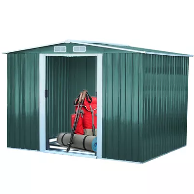 10 X 8ft Green Apex Roof Garden Shed Outdoor Tools Storage Container With Base • £389.95