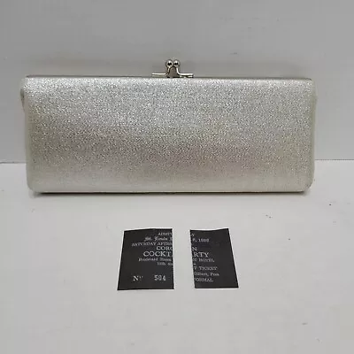 VTG 50s 60s Silver Metallic  Shimmer Clutch Bag Handbag Evening Bag Kiss Lock • $25
