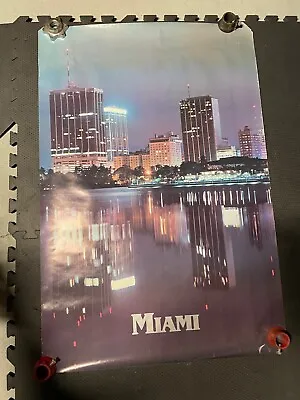 Rare Vintage Miami Tourism Poster  Original 1970's 80's Skyline 24  X 36  • $75