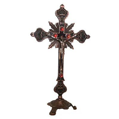 $17.90 • Buy Antique Copper Standing Crucifix INRI Catholic Chapel Altar Religious Crossing