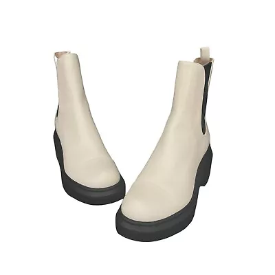 Stuart Weitzman Norah Chelsea Cream Leather Platform Boots Size 8.5C WORN ONCE • $98.92