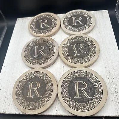 Thirstystone Natural Solid Absorbent Sandstone Monogram Coasters Set Of 6 “R” • $14.99
