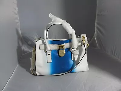 Michael Kors Hamilton Spray White/ Summer Blue Ew Satchel  Leather Handbag • $169