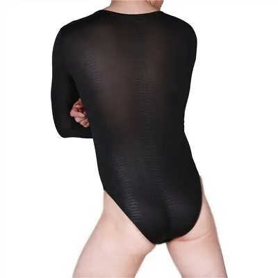 Men Spandex Bodysuit Top Long Sleeve Snakeskin Stretch Swimsuit Leotard Catsuit • £29.17