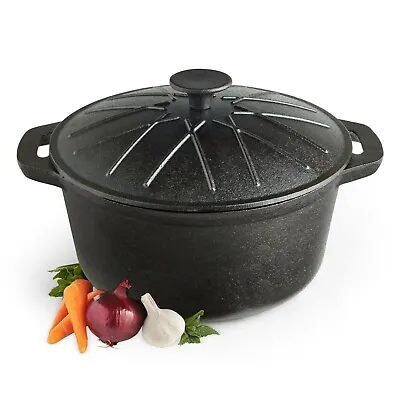 £34.99 • Buy VonShef Cast Iron Casserole Dish Black Pre-Seasoned Ovenproof Pot & Lid 4.7L Pan