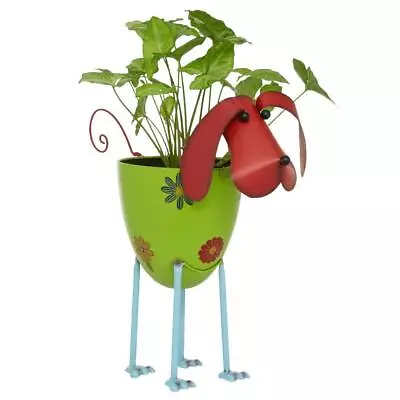 Whimsical Doggie Planter Cute Long-Legged Sculptural Metal Flower Pot Holder • $50.60