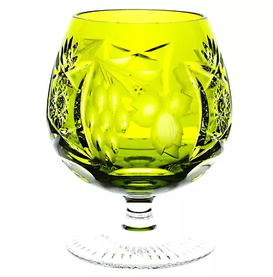 Nachtmann Traube Reseda Lime Green Cut To Clear Crystal Brandy Glass Snifter • $85