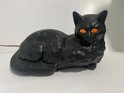 $115 • Buy Halloween VTG Black Cat Lamp Light Up Eyes Ceramic Unique DECOR MCM