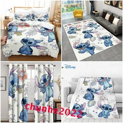 Lilo Stitch Floral Duvet Cover Bedding Set Carpets Rug Blanket Blackout Curtains • £6.99