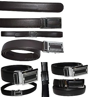 Lot Of 2 Men's Leather Belt Black & Brown Automatic Lock Up To 26  Dress Belt BN • $27.96