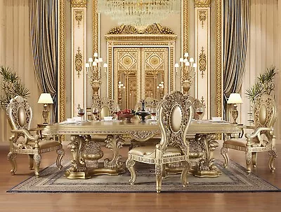 Traditional Rectangular Table & Chairs In Gold Finish - 9 Piece Dining Set ICBO • $8773.86