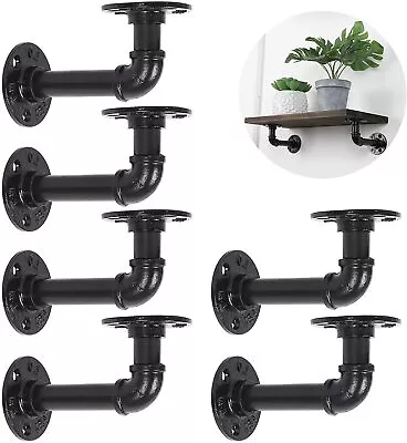 6Pcs Industrial Iron Pipe Shelf Brackets Wall Mounted Floating Black Shelves • $23.89