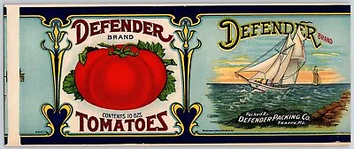 Defender Tomatoes Paper Can Label Trappe MD Sailing Ship At Sea C1920's Scarce • $5.99