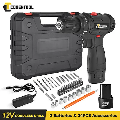 Electric Cordless Drills 12V Combi Drill Driver Set With Charger +2 Battery +Bit • £20.99