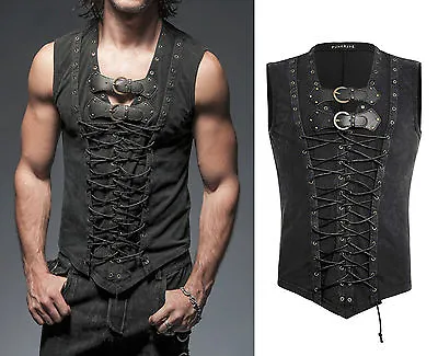Punk Rave Men T-Shirt Steampunk Gothic Visual Kei Vest Tank Top Sleeveless Sexy • $46
