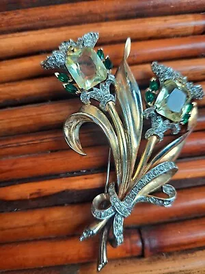 Vtg Mazer Yellow Green  Rhinestone  Gold Tone  Pin Brooch  • $699.99