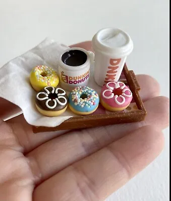 Miniature Dollhouse Handmade Dunkin’ Donuts With Tray 7 PCs Set Doughnuts • $8.99