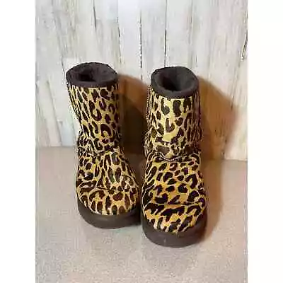 UGG Leopard Print Classic Short Boots Cheetah Calf Hair Boots Brown/Tan Size 10 • $55