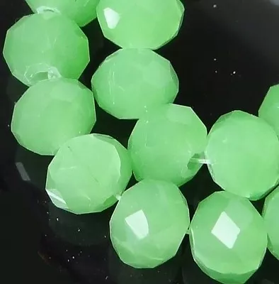 10x8mm Green Chalcedony Crackle Glass Quartz Faceted Rondelle Bead (24) • $3.99