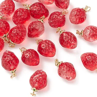 20x Red Strawberry Lampwork Charms Pendants For Necklace Earring Jewelry Making • $8.61