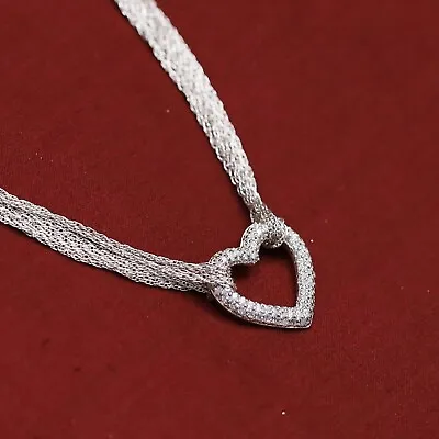 QVC Diamonique Sterling 1.05ct Tw Heart Necklace W/Multi-chain Pre-owned Jewelry • $2.33