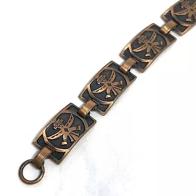 Vintage Copper Panel Link Bracelet Embossed Kachina Design 6.5  • $17.95