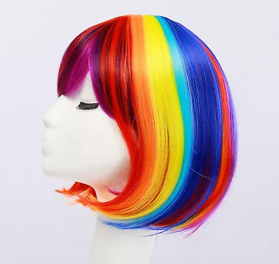 Women Girl Rainbow Colorful Multicolor Fancy Costume Party Short Bob Hair Wigs • $16.18