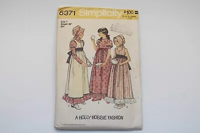 Vintage Simplicity 6371 Holly Hobbie Dress Bonnett Jumper Pattern Size 7 Uncut • $4.99