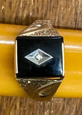 14KP Yellow Gold Marked Dason Black Stone Men's Ring Size 11-12 • $57