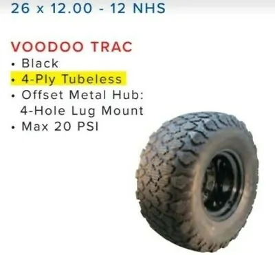 26 X 12.00 - 12 NHS  VOODOO TRAC Drive Tire Complete Wheel & Tire Assembly 4 Lug • $179.99