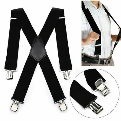 $6.59 • Buy 1.9  50mm Wide X-shape Mens Braces Suspenders Biker Snowboard Trousers Clamps