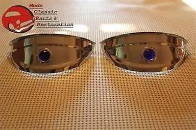 Custom Hot Rat Street Rod 7  Chrome Headlamp Headlight Blue Dot Visors Pair New • $31.19