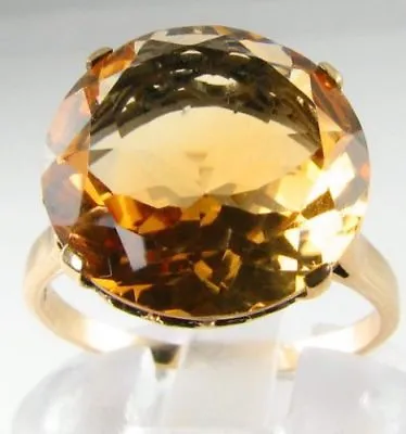 £399 • Buy BIG 9K 9CT GOLD 14mm GOLDEN MADEIRA CITRINE SOLITAIRE ART DECO INS RING FREE Sz