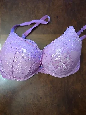 Victoria Secret Dream Angels Plunge 34c Purple Gemstones Lace Underwire Padded • $14.99