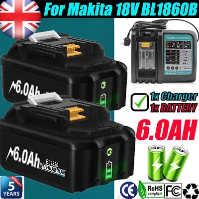 2X For Makita 18V 6.0Ah LXT Li-ion Battery BL1830 BL1840 BL1850 BL1860 + Charger • £22.99