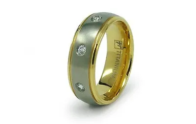 Titanium Two Tone Gold Plated Mens Cubic Zirconia Wedding Band Ring 8MM • $9