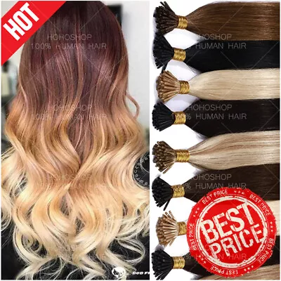 200S/200G I-Tip Stick Remy Human Hair Extensions Pre Bonded Micro Ring Beads 1G • $28.15