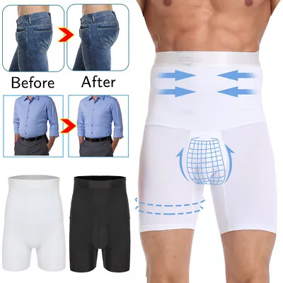 Mens Slimming Tummy Body Shaper Boxer Shorts High Waist Trainer Girdle Underwear • £7.99