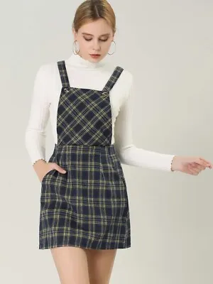 Allegra K Plaid Overalls Suspender Dress Tartan Above Knee Pinafore Mini Skirt L • £11.96