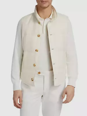 New $2995 BRUNELLO CUCINELLI Linen / Wool / Goose Down Puffer Vest - White - M • $1495