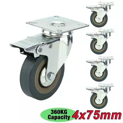 £12.19 • Buy 4 Heavy Duty 360kg 75mm PU Swivel Castor Wheels Trolley Furniture Caster Rubber