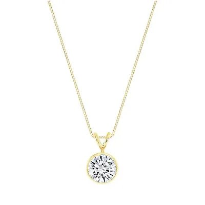 1.75 Ct Round Cut Solid 14K Yellow Gold Solitaire Bezel Pendant 18  Necklace • $249.97