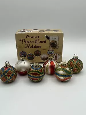 Vintage Ornament Place Card Holders Hand Painted Glass With Glitter Set Of 6 • $18