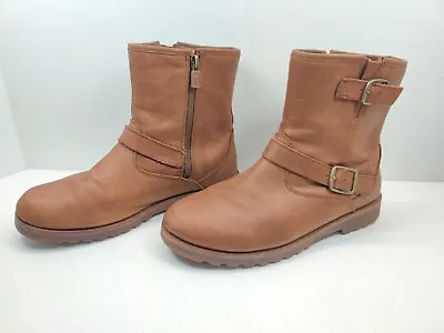 Ugg Women's Size 6 Brown Leather Fabrizia Boots Side Zipper Buckle • $43.99