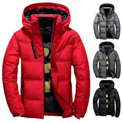 ❀Men Winter Duck Down Jacket Ski Snow Thick Hooded Puffer Coat Parka Quilted • $30.94