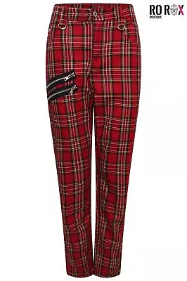 Ro Rox Tartan Trousers Unisex Plaid Check Pants Emo Punk Gothic Tapered • £29.99